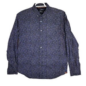 Cactus Mens Shirt Large Navy Floral Cotton Slim Fit Long Sleeve Button-Down M894